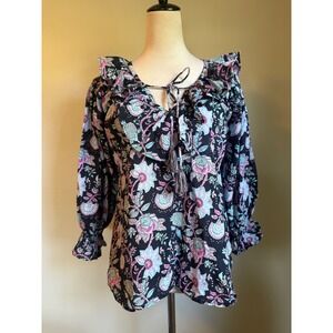 Millie xs boho cotton floral whimsi colorful ruffle dainty top shirt blue pink